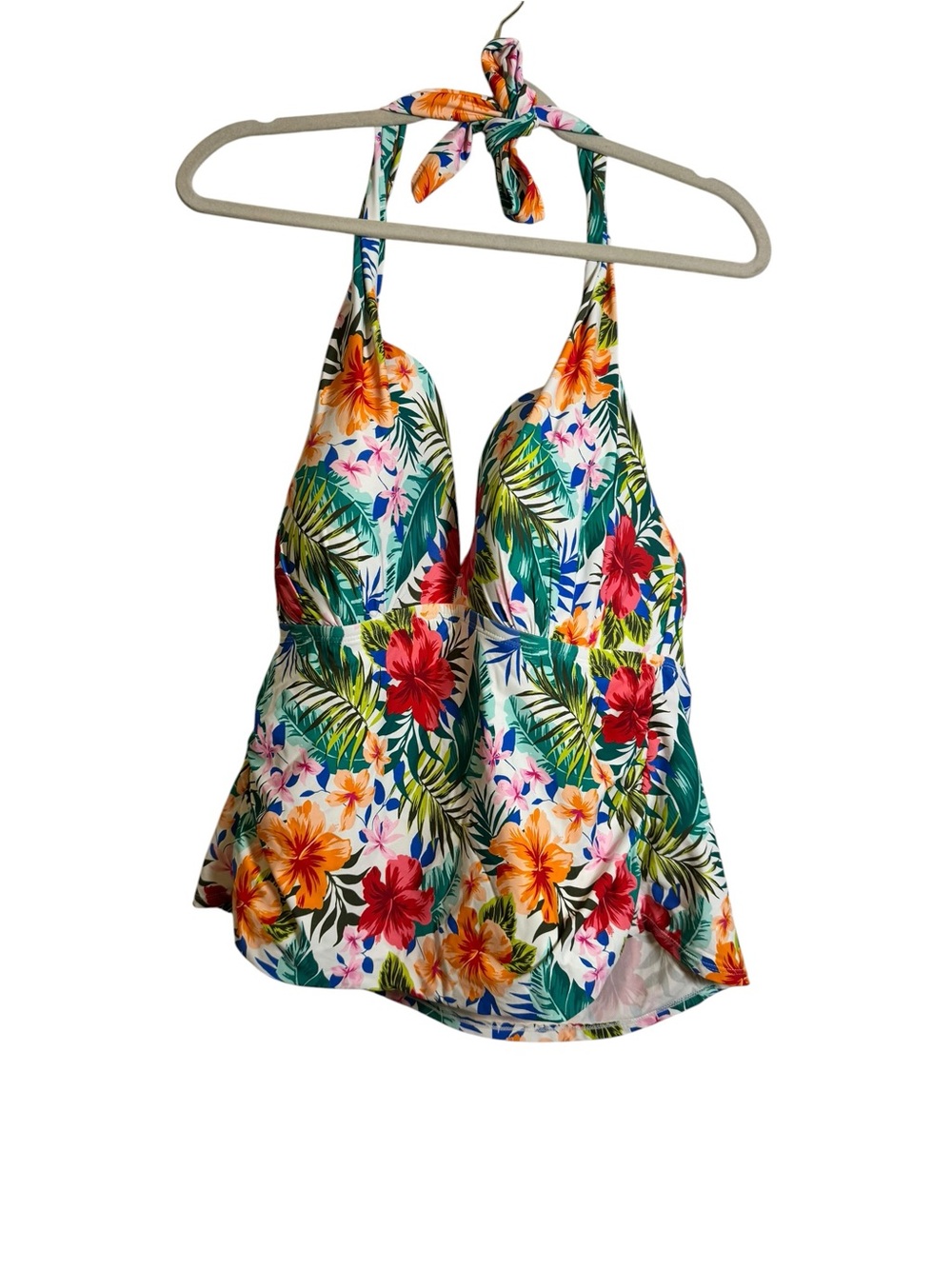 Time and Tru Multicolor Tropical Floral Halter Tankini Top, 1x, 16w - 18w